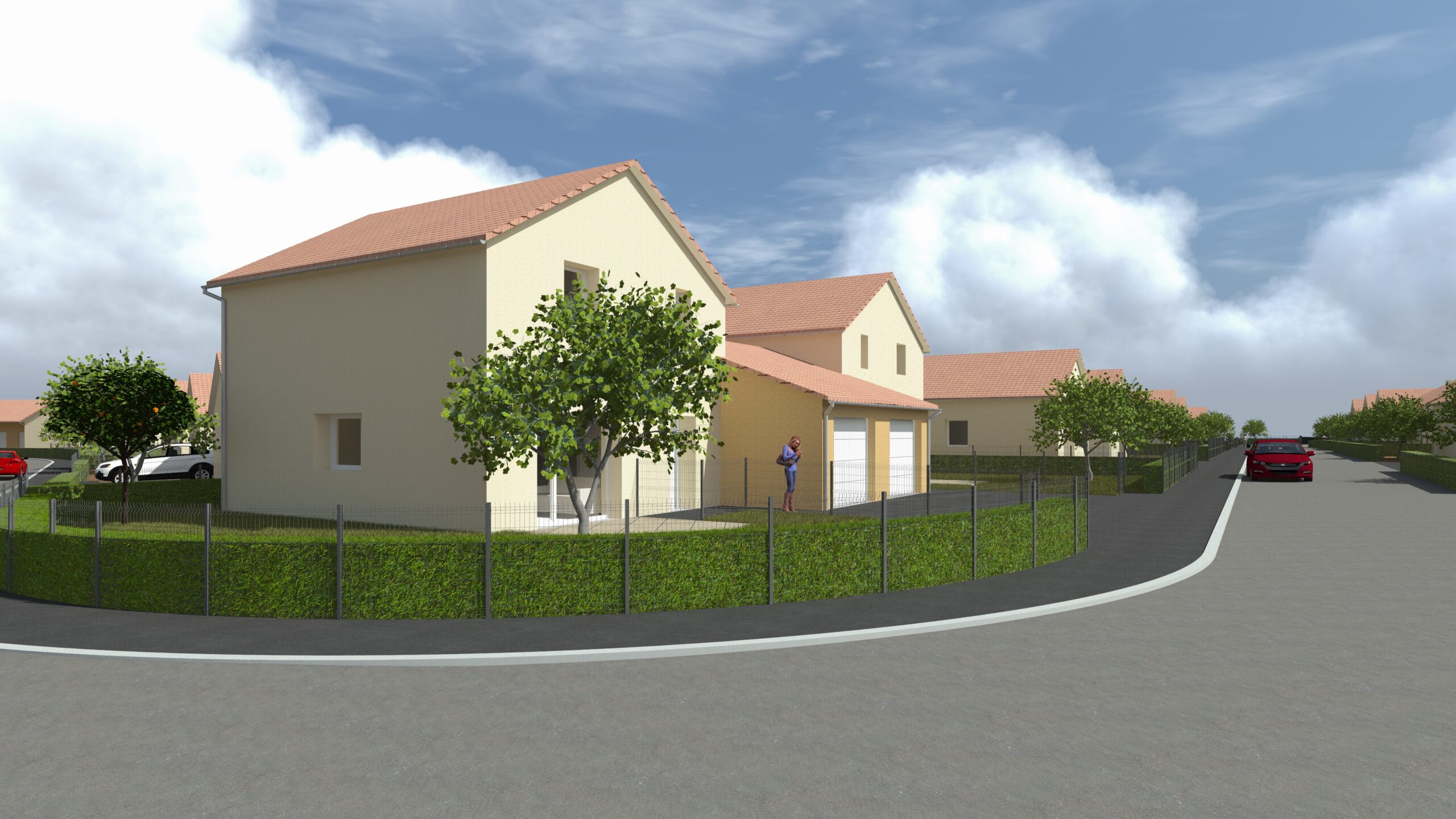 Perspective sur les logements individuels et leurs jardins